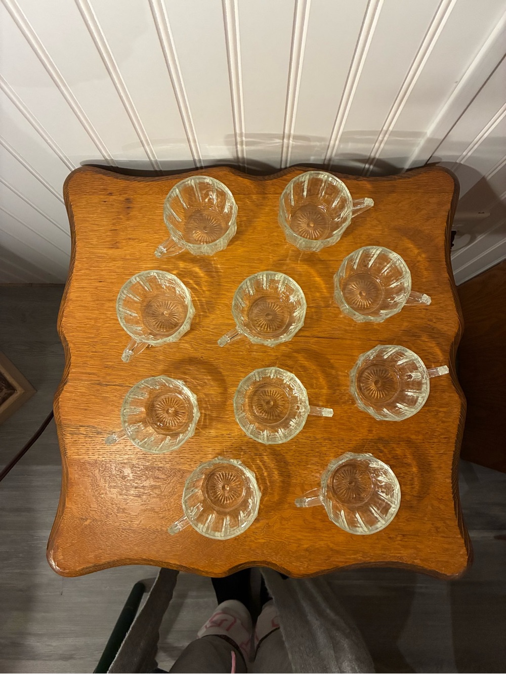 Vintage Clear Glass Punch Bowl Set w/ 10 Cups Fluted Ribbed Starburst Mid Centur - Picture 9 of 12